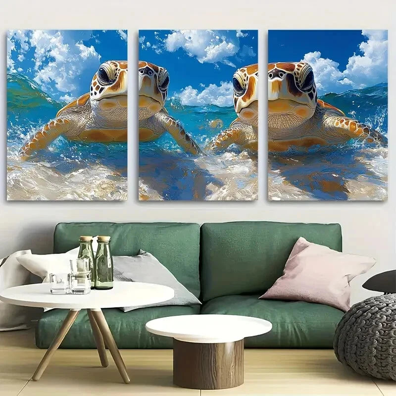 3pcs Two Sea Turtle Underwater Life Metal Print Ready to Hang Art