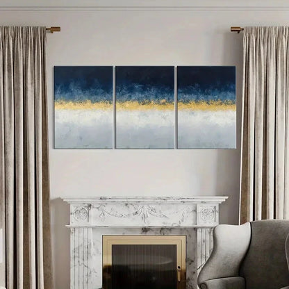 3pcs Blue Golden White Palette Textured Painting Metal Print Ready to Hang Art