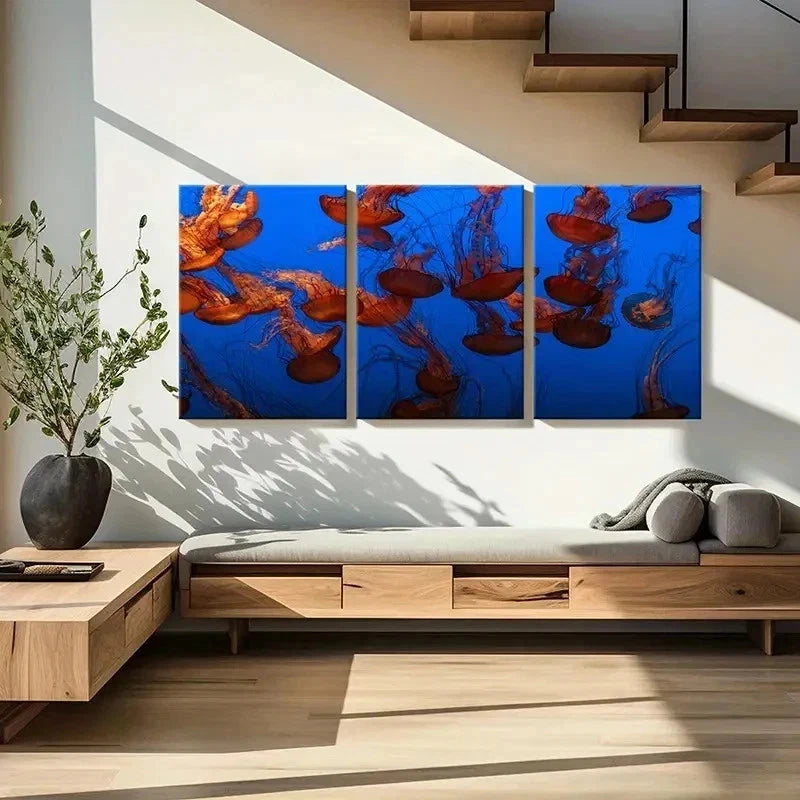 3pcs Sea Life Jellyfish Art Painting Wall Art Set Canvas Framed 40x60cm - High Quality Print 100% Australian Made Wall Canvas Ready to Hang