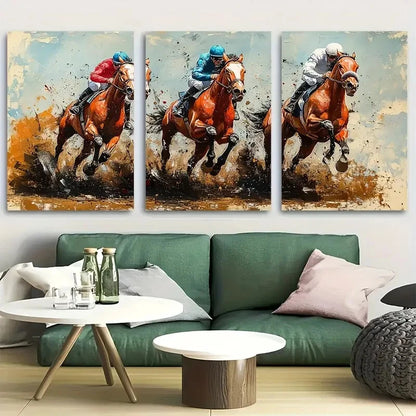 3pcs Vibrant Horse Racing Dynamic Horse Metal Print Ready to Hang Art