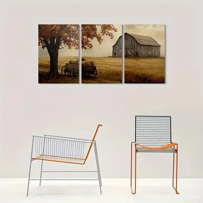 3pcs Rustic Barn and Hay Wagon Metal Print Ready to Hang Art