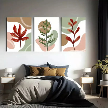 3pcs Green & Red Flowers and Grass Canvas Framed 40x60cm - High Quality Print 100% Australian Made Wall Canvas Ready to Hang