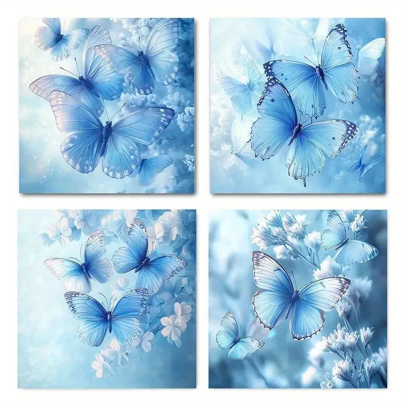4pcs Floral & ButterflyWall Art Canvas Framed