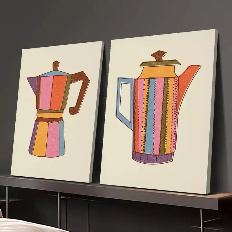 2pcs Decorative Painting, Retro Kitchen Canvas Framed 50x75cm - High Quality Print 100% Australian Made Wall Canvas Ready to Hang - Bella Home Decor