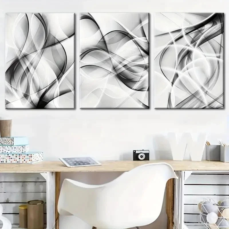 3pcs Black & White Abstract Geometric Lines Metal Print Ready to Hang Art