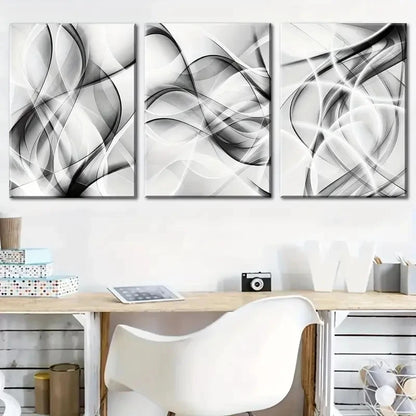 3pcs Black & White Abstract Geometric Lines Metal Print Ready to Hang Art