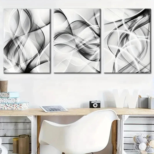 3pcs Black & White Abstract Geometric Lines Metal Print Ready to Hang Art