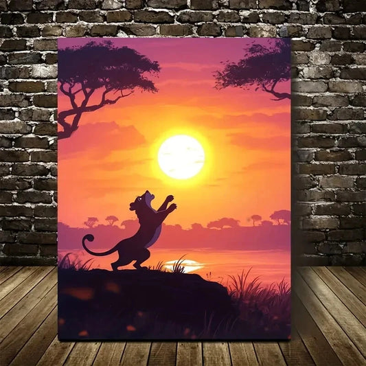 Cartoon Style Panther Dancing Under the Sun Painting 40x60cm Metal Print Ready to Hang