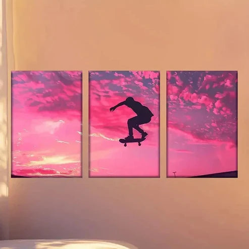 3pcs Speeding Skateboarder Wall Art Canvas Unframed – High Quality Print 100% Australian Made Wall Canvas