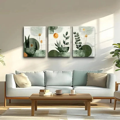 3pcs Abstract Geometric & Botanical Metal Print Ready to Hang Art
