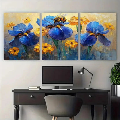 3pcs Rudbeckia Flowers Floral Impasto Honeybee Metal Print Ready to Hang Art
