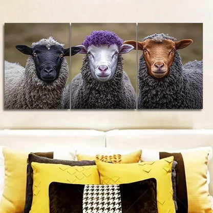 3pcs Sheep Portrait Painting Metal Print Ready to Hang Art