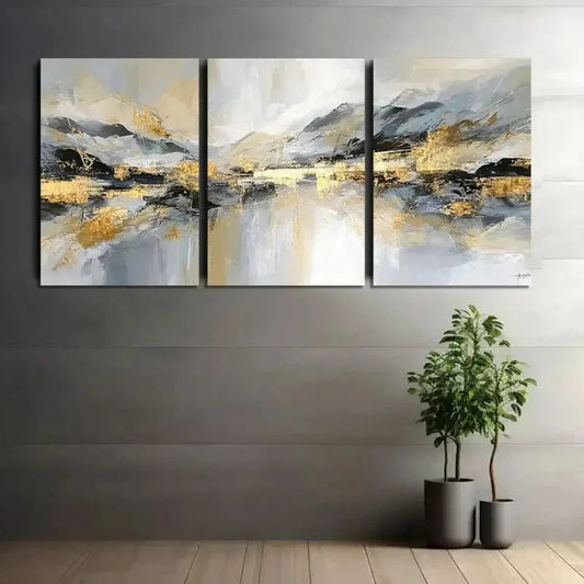 3pcs Golden And Silvery Accent Abstract Metal Print Ready to Hang Art