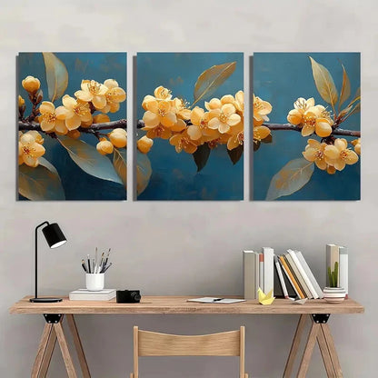 3pcs Mountain Yellow Laurel Flower Art Nature Metal Print Ready to Hang Art