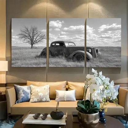 3pcs Black and White Old Timer's Last Ride Metal Print Ready to Hang Art