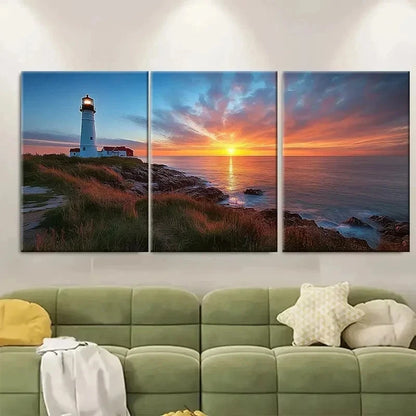 3pcs Sunset over St Marys Lighthouse ET   Wall Art Set Canvas Framed 60x90cm - High Quality Print 100% Australian Made Wall Canvas Ready to Hang