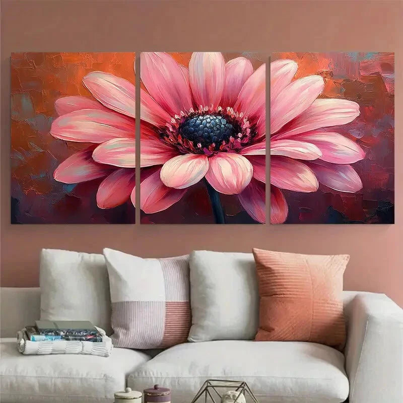 3pcs Vibrant Pink Daisy Floral Close up Design Metal Print Ready to Hang Art