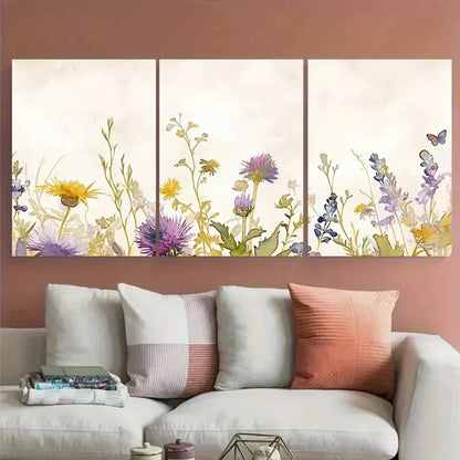 3pcs Soft Tones Wildflowers in Pastel Hues Metal Print Ready to Hang Art