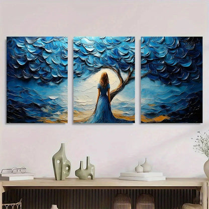 3pcs Vibrant Blue Nature Scene Golden Sunlight Metal Print Ready to Hang Art