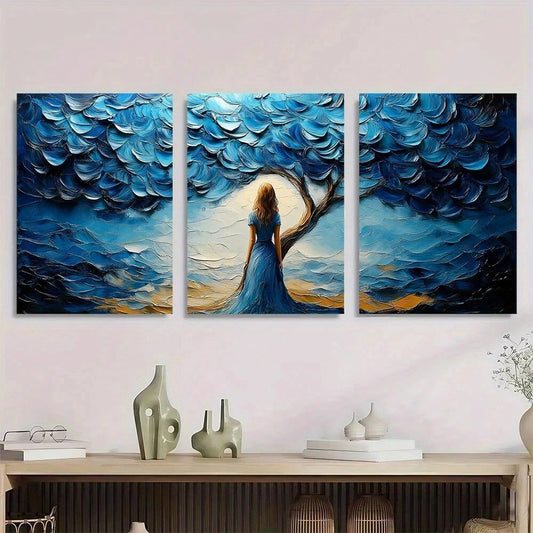 3pcs Vibrant Blue Nature Scene Golden Sunlight Metal Print Ready to Hang Art