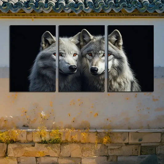 3pcs Two Wolves, Realistic Animal Portrait Metal Print Ready to Hang Art