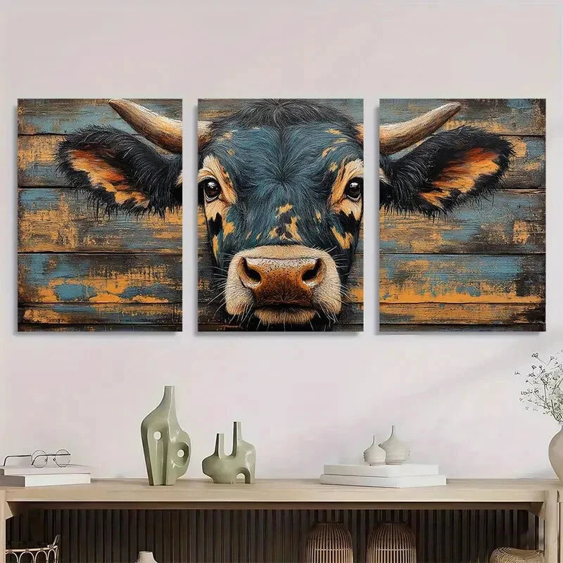3pcs Rustic Cow Animal Farmhouse Metal Print Ready to Hang Art