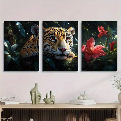 3pcs Jungle Animal Rainforest Tiger Metal Print Ready to Hang Art