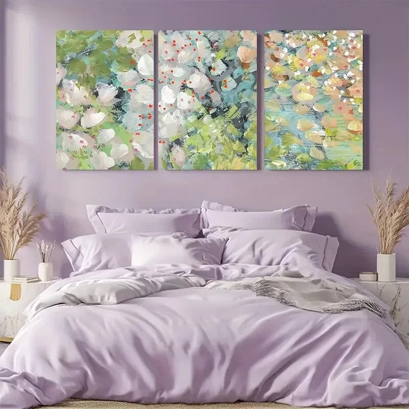 3pcs Cottage Garden Flowers in Green Floral Art Metal Print Ready to Hang Art