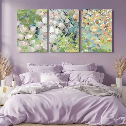 3pcs Cottage Garden Flowers in Green Floral Art Metal Print Ready to Hang Art