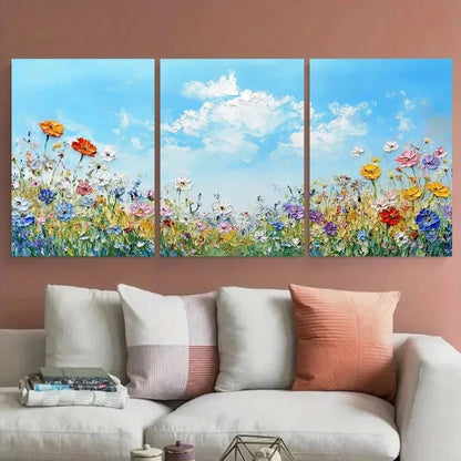 3pcs Summer Meadow Blue Sky Countryside Scene Metal Print Ready to Hang Art