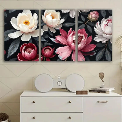 3pcs Vibrant Floral Peonies Painting Wall Art Set Canvas Framed 50x70cm - High Quality Print 100% Australian Made Wall Canvas Ready to Hang
