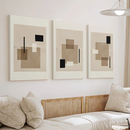 3pcs Abstract Beige Geometric Wall Art Set Canvas Framed 50x70cm – High Quality Print, 100% Australian Made Wall Canvas, Ready to Hang