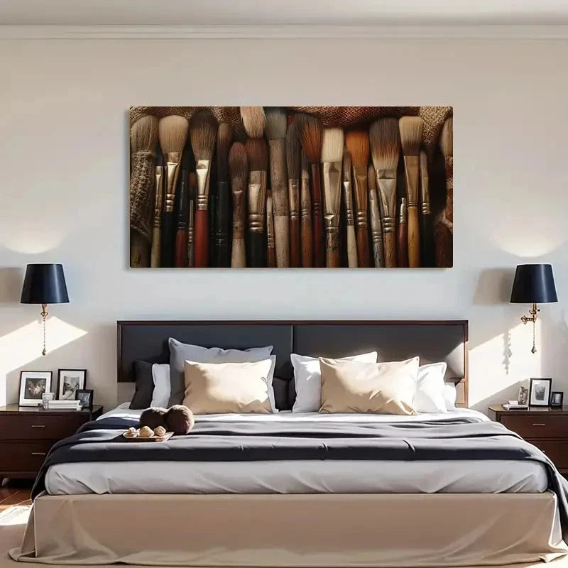Vintage Brushes & Wooden Handle Wall Art Canvas Office Home Room Framed 120x60cm