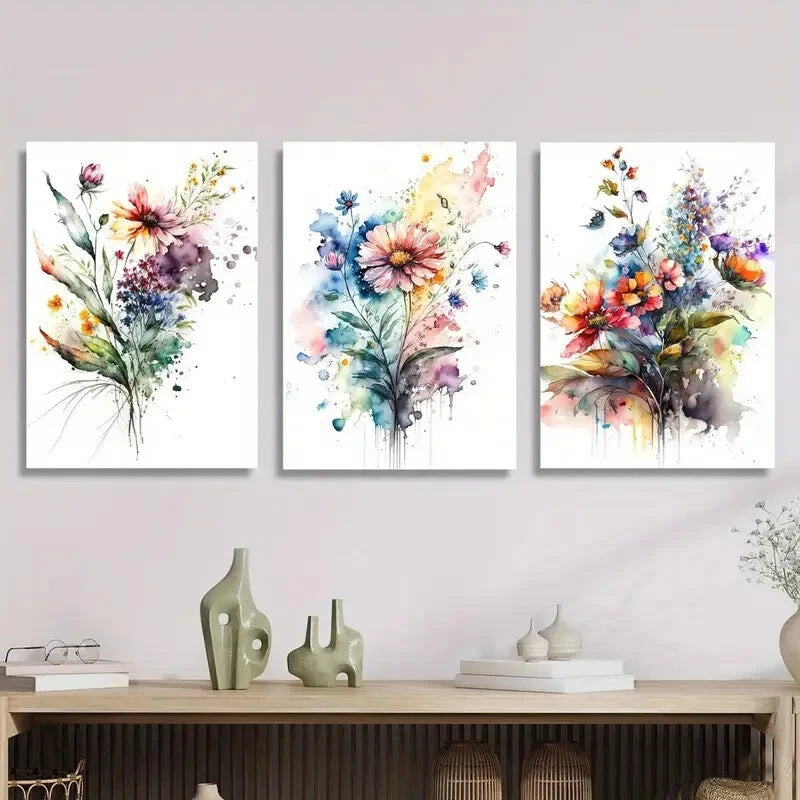 3pcs Abstract beautiful flowers impressionist Metal Print Ready to Hang Art