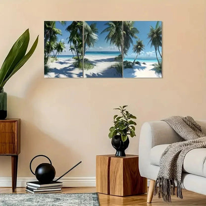 3pcs Tropical Beach And Coconut Trees Fun Metal Print Ready to Hang Art