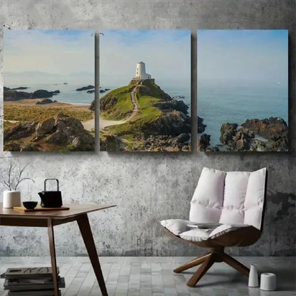 3pcs Coastal Lighthouse Ocean Landscape Metal Print Ready to Hang Art