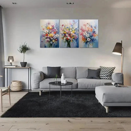 3pcs Abstract Colorful Small Flowers Decoration Wall Art Set Canvas Framed 40x60cm - High Quality Print 100% Australian Made Wall Canvas Ready to Hang