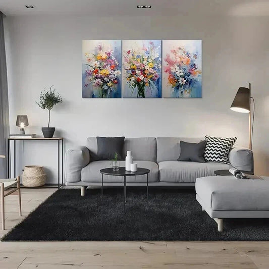 3pcs Abstract Colorful Small Flowers Decoration Wall Art Set Canvas Framed 40x60cm - High Quality Print 100% Australian Made Wall Canvas Ready to Hang