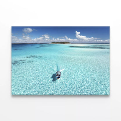 Aerial View Of Floating Boat Wall Art Decor 100% Australian Made