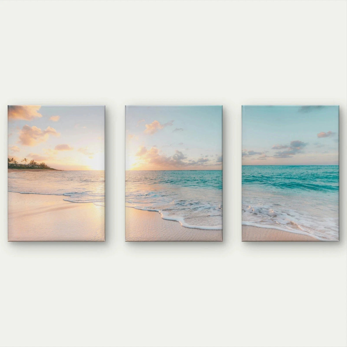 3pcs Serene Beach Sunset Horizon Wall Art Set Canvas Framed 40x60cm - High Quality Print 100% Australian Made Wall Canvas Ready to Hang