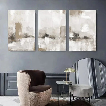 3pcs Abstract Beige Neutral Tone Metal Print Ready to Hang Art