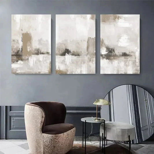 3pcs Abstract Beige Neutral Tone Metal Print Ready to Hang Art