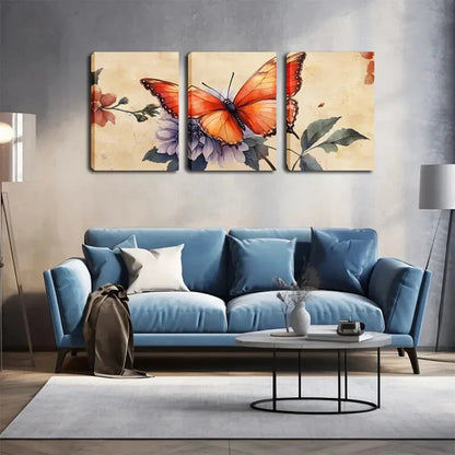 3pcs Orange-Red Butterflies Resting Perfect Wall Art Set Canvas Framed 40x60cm - High Quality Print 100% Australian Made Wall Canvas Ready to Hang