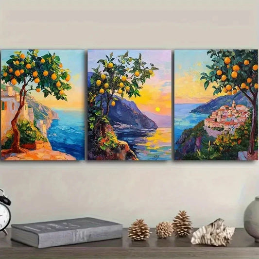 3pcs Lemon Tree for Home Wall Art Metal Print Ready to Hang Art