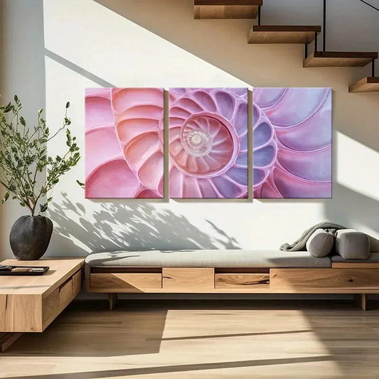 3pcs Nautilus Shell Pastel Spiral Designs Metal Print Ready to Hang Art