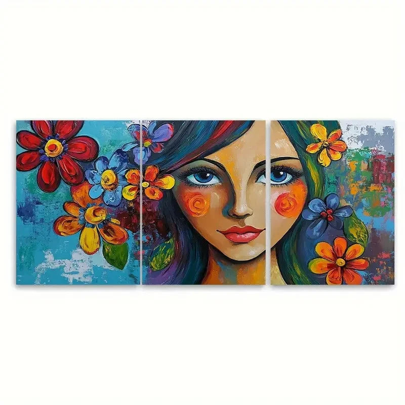 3pcs Abstract Woman Portrait Picasso Style Wall Art Set Canvas Framed 50x70cm - High Quality Print 100% Australian Made Wall Canvas Ready to Hang