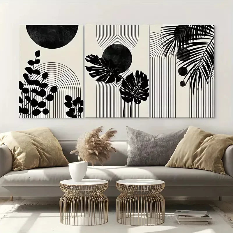 3pcs Black Boho Tropical Canvas Framed 40x60cm - High Quality Print 100% Australian Made Wall Canvas Ready to Hang
