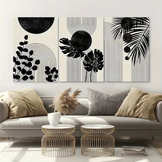 3pcs Black Boho Tropical Canvas Framed 40x60cm - High Quality Print 100% Australian Made Wall Canvas Ready to Hang