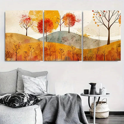 3pcs Vibrant Watercolor Trees on Rolling Hills Metal Print Ready to Hang Art