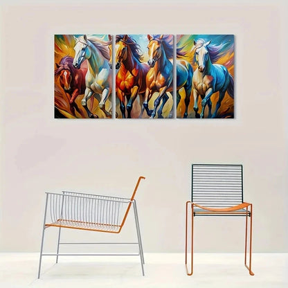 3pcs Vibrant Painting Colorful Horse Metal Print Ready to Hang Art